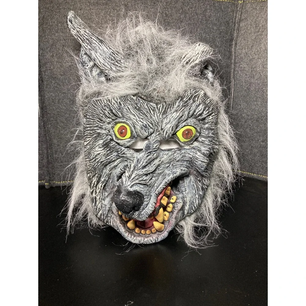 Gray Werewolf Halloween Mask Horror Monster Costume Faux Fur Yellow Eyes Scary